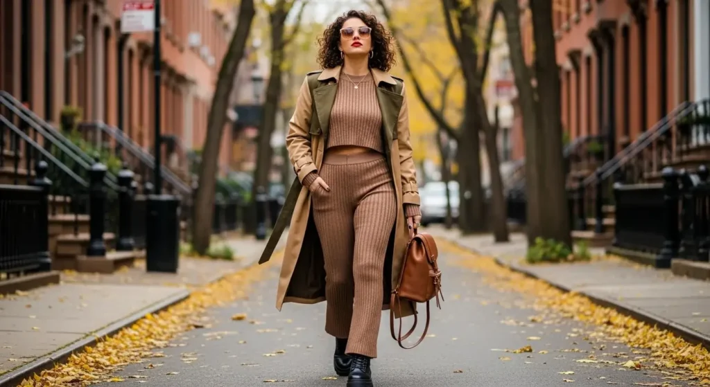 Trench Coat + Knit Set + Combat Boots Must-Have Fall Outfits Ideas