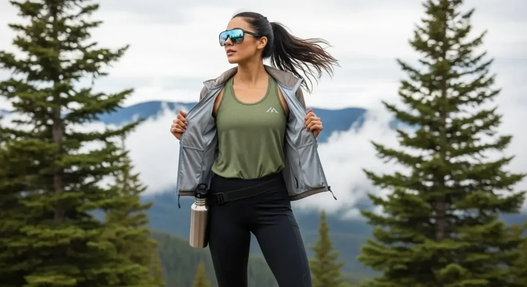 Capri Leggings + Tank Top + Lightweight Jacket Hiking Outfits for Summer