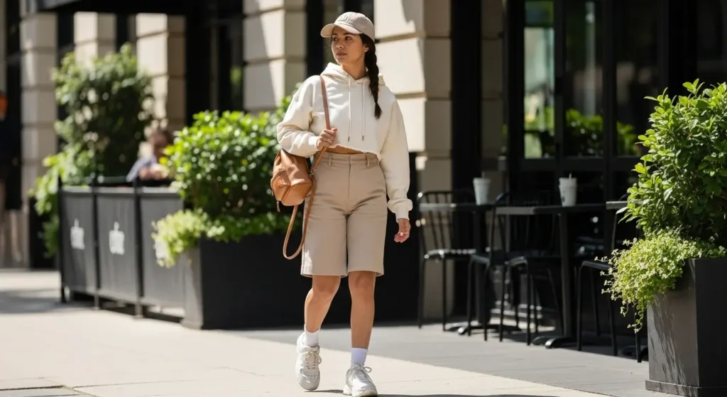 Cotton Hoodie Crop + Bermuda Shorts Comfy Summer Outfits