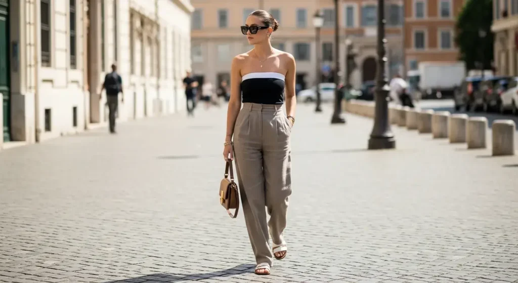 Wide-Leg Trousers + Fitted Tube Top