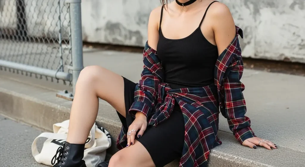 Tank Dress + Flannel Shirt Vintage 90s Summer Outfits