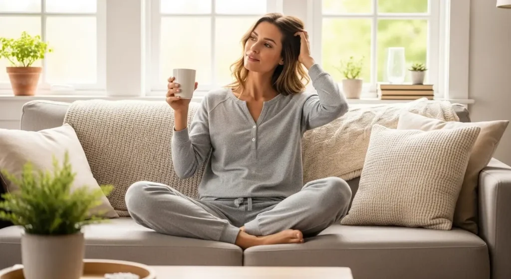 Chill-at-Home Comfort of summer outfit for moms.