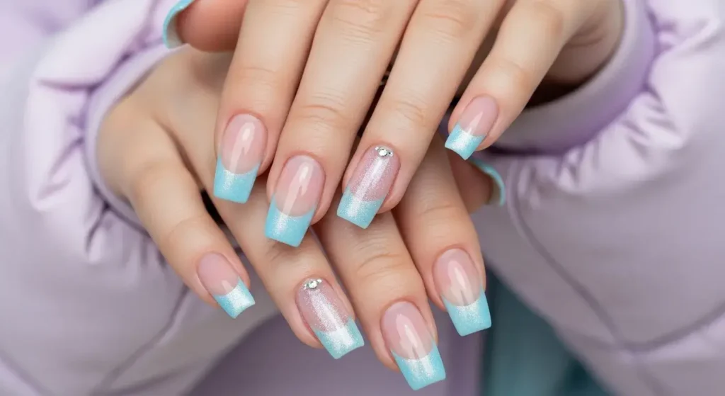 Frozen Frenchies Cool Blue Nail Ideas for Summer