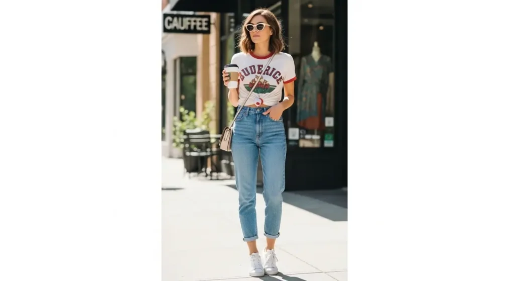 Light-Wash Mom Jeans + Graphic Tee Jeans Summer Outfits for women