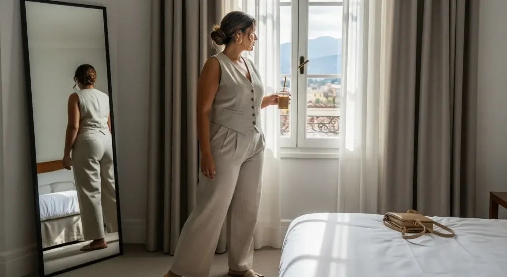 Linen Vest + Wide-Leg Trousers Plus Size European Summer Outfits