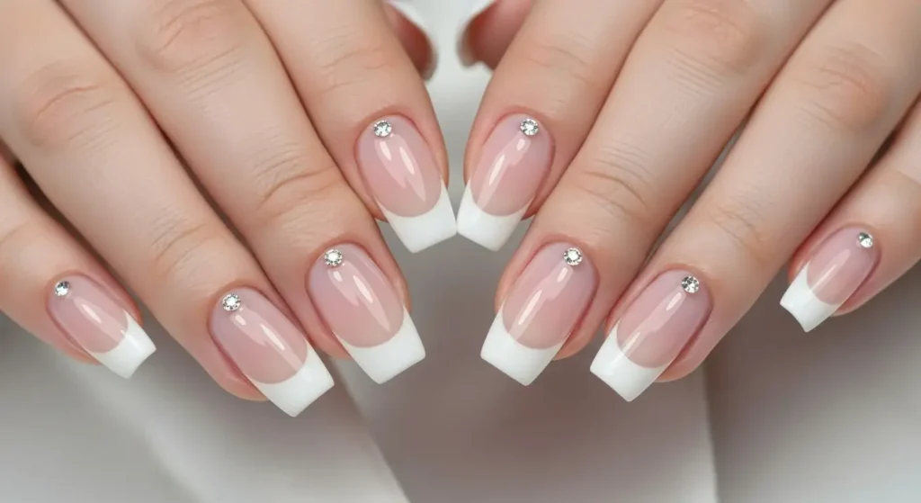 French Tips with Gemstone Dots French Tip Nails with a Summer