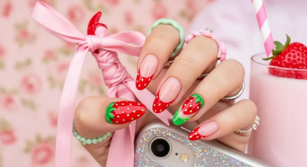 Strawberry French Tips Tropical Fruit Nail Ideas for Summer 2025