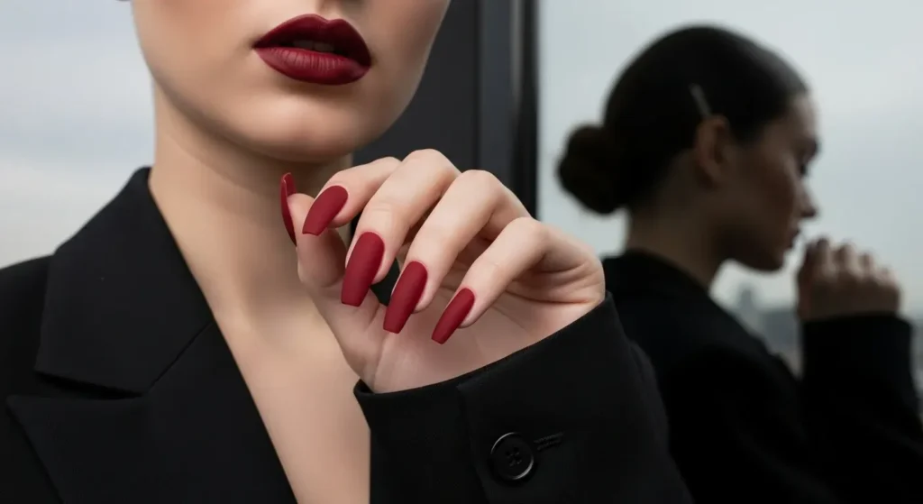 Velvet Matte Red Coffins Bold Red Nails for Summer