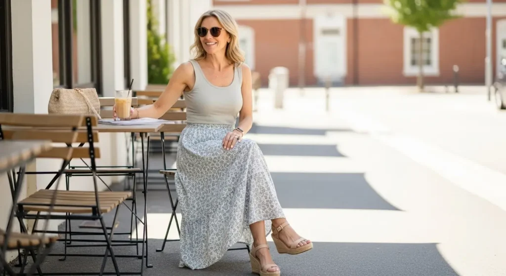 Maxi Skirt + Fitted Tank outfit for women over 40