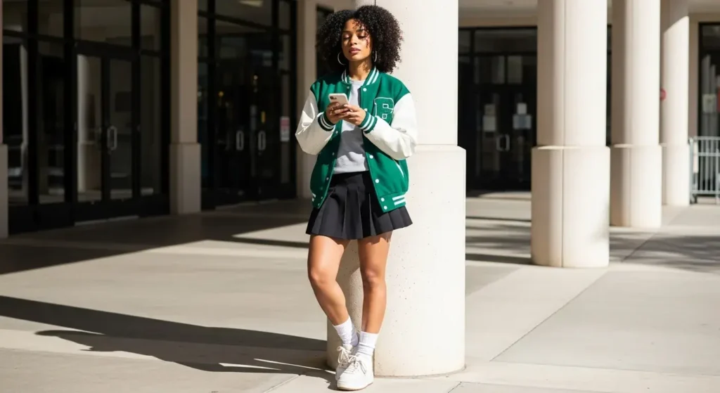 Clean Varsity Jacket Look Preppy Fall Outfits Idea