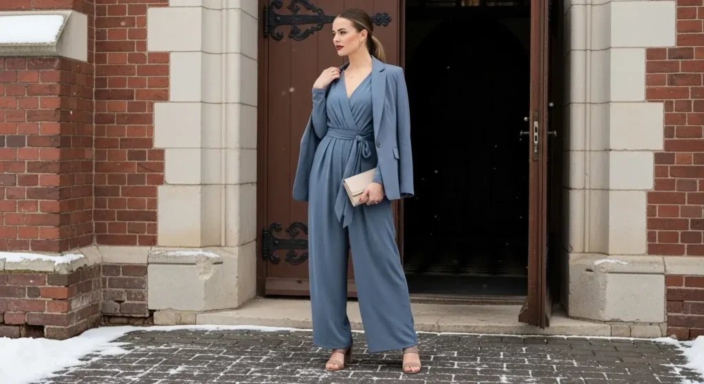 Modest Jumpsuits with Waist Definition Winter Church Outfits