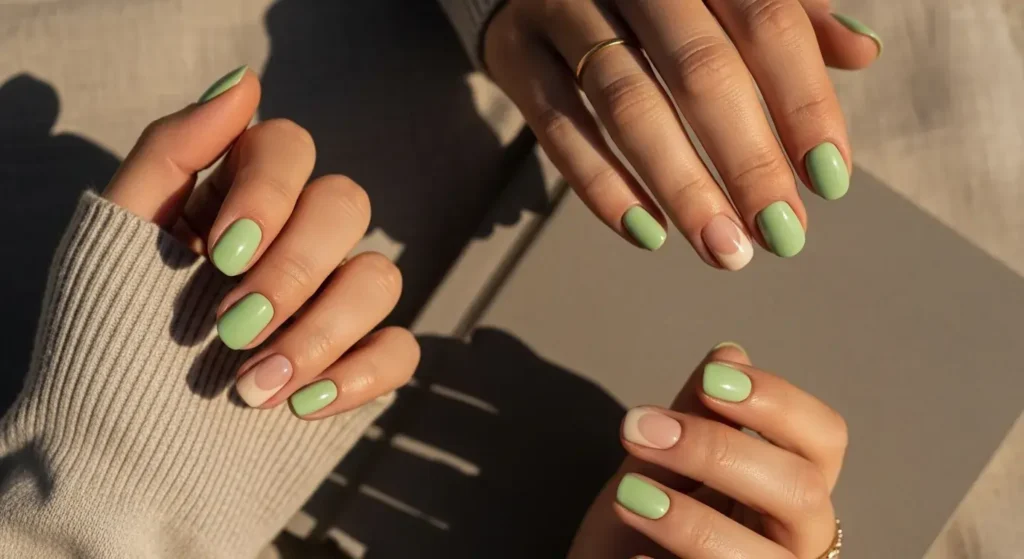 Pistachio Pastel Mani Fresh Green Nails for Summer