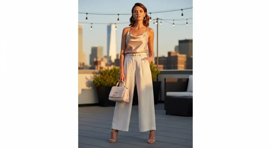 Linen Wide-Leg Pants + Silk Camisole Classy Summer Outfits
