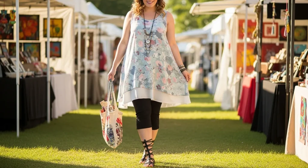 Tunic Dress + Capri-Style Leggings Outfits for Summer