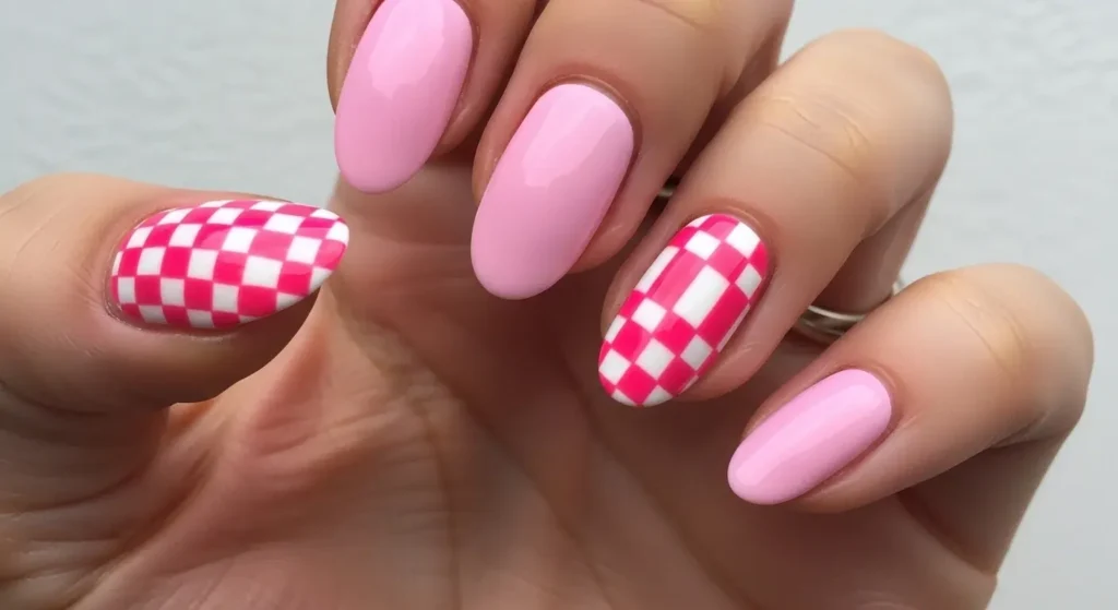 Pink Checkerboard Accents Prettiest Pink Nails for Summer