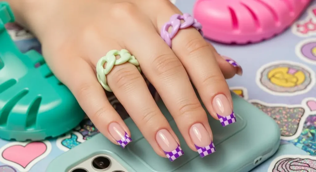 Violet Checkerboard Tips Purple Summer Nails You’ll Love