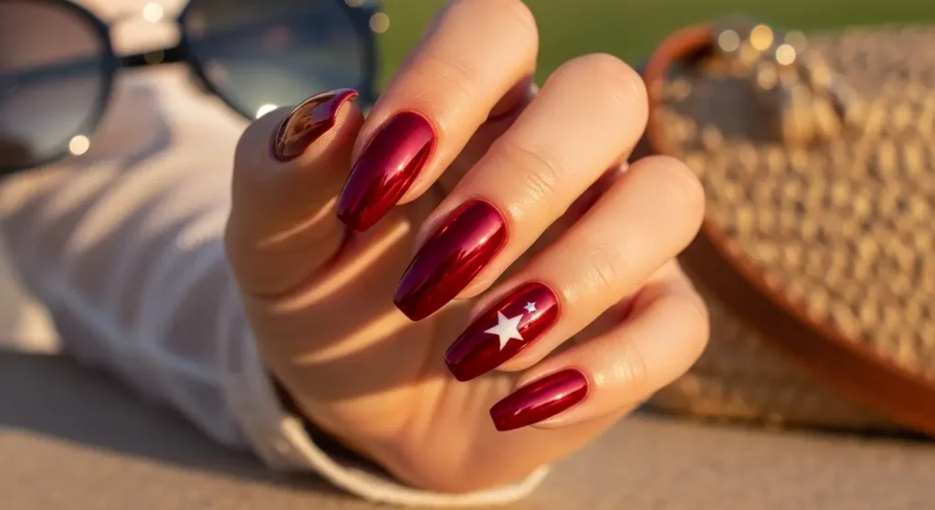 Cherry Red Chrome Toes Cute July Nails for Summer 2025