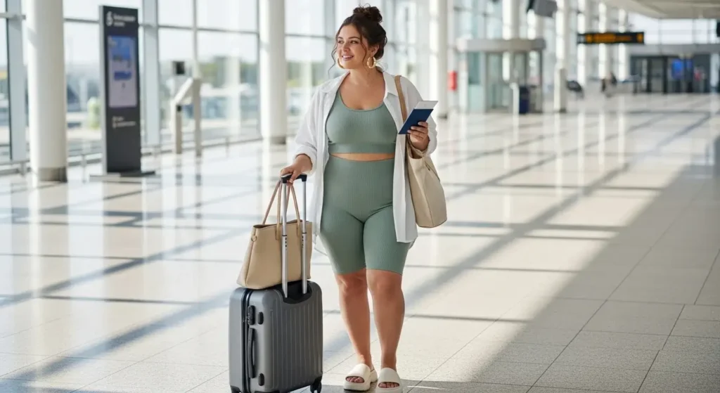 Matching Ribbed Set + Oversized Button-Up Airport Summer Outfits