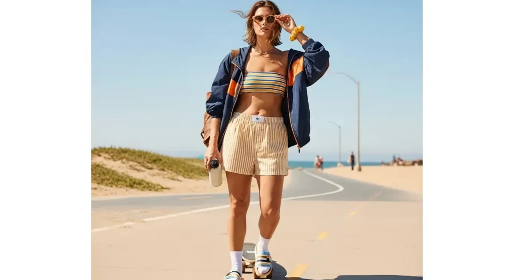 Boxer Shorts + Sporty Bandeau Beach Summer Outfits for women