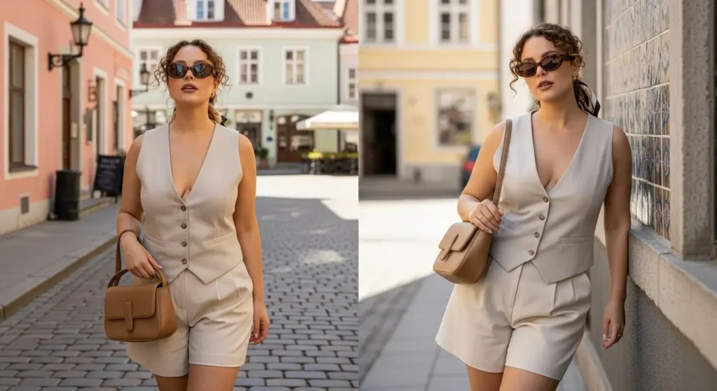 Sleeveless Vest + Tailored Bermuda Shorts European Chic Summer Outfits Ideas