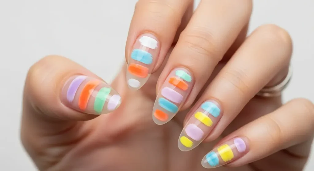 Watercolor Brushstrokes Oval Nail Inspo for Summer
