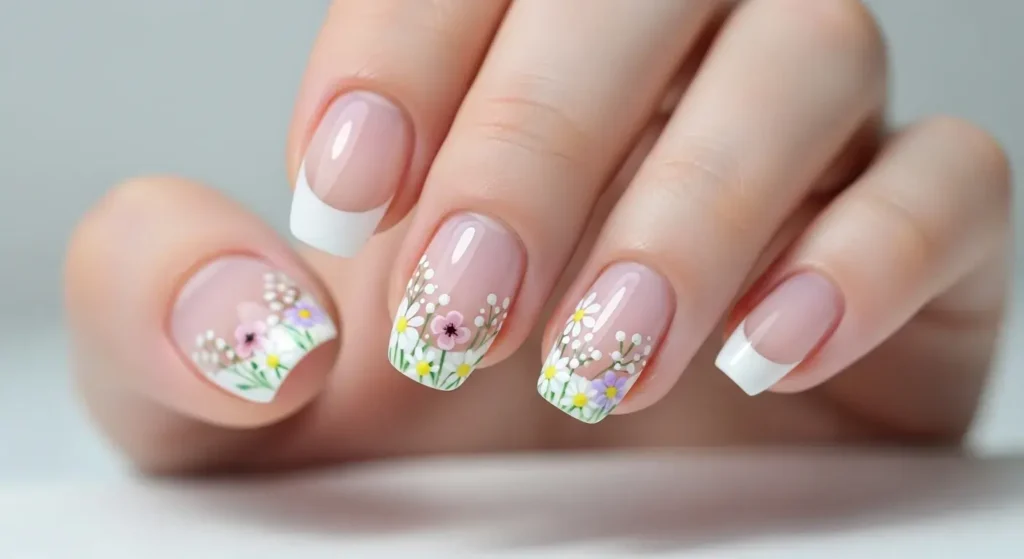 French with Micro Florals French Tip Nails with a Summer