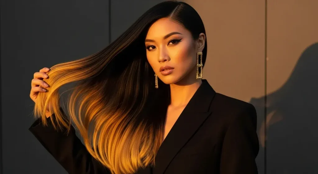 Honey Tips on Jet Black Hair Honey Brown Balayage Hair Ideas