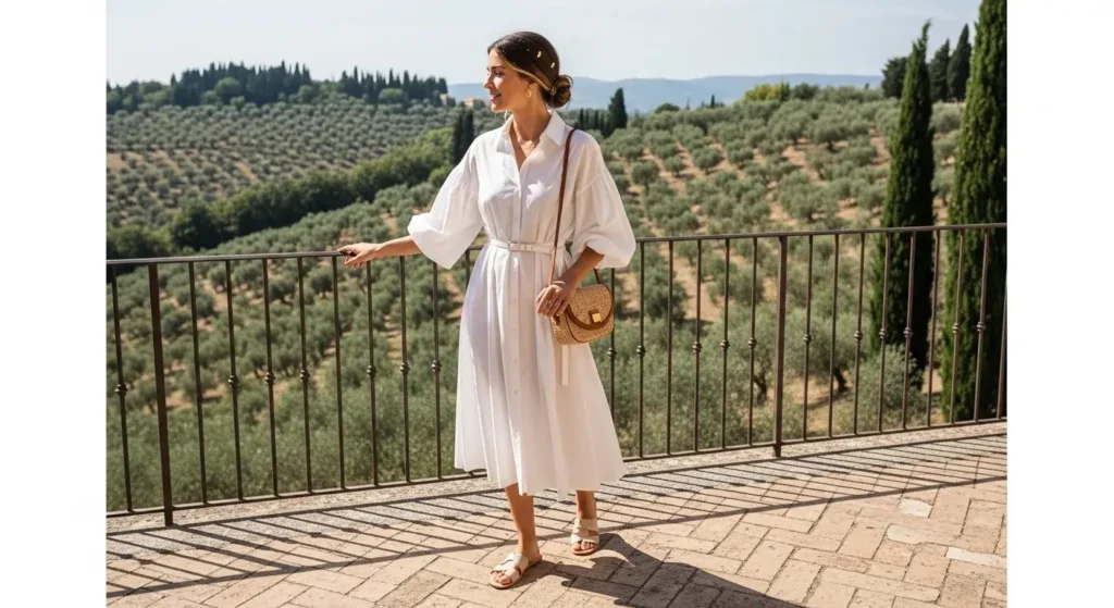 Balloon-Sleeve Shirt Dress Italy Summer Outfit Ideas