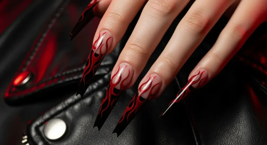 Negative Space Flames Long Summer Nail