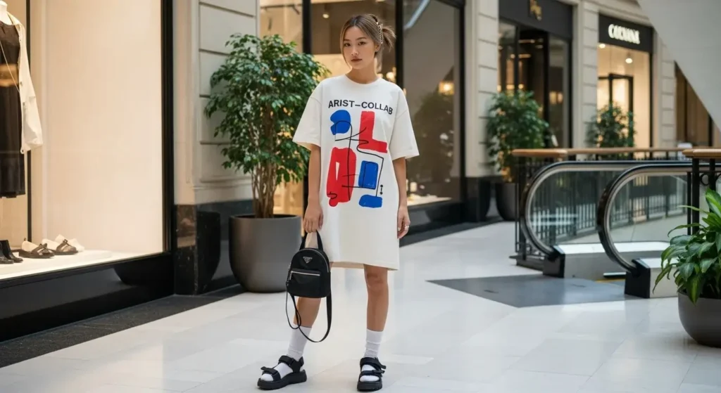 Graphic Tee Dress + Platform Sandals Gorgeous Summer Outfits to Wear in the Catalan Capital