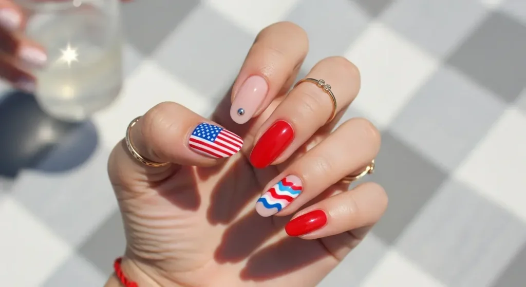 Micro Flag Accent Nail Nails You’ll Want to Copy July 2025