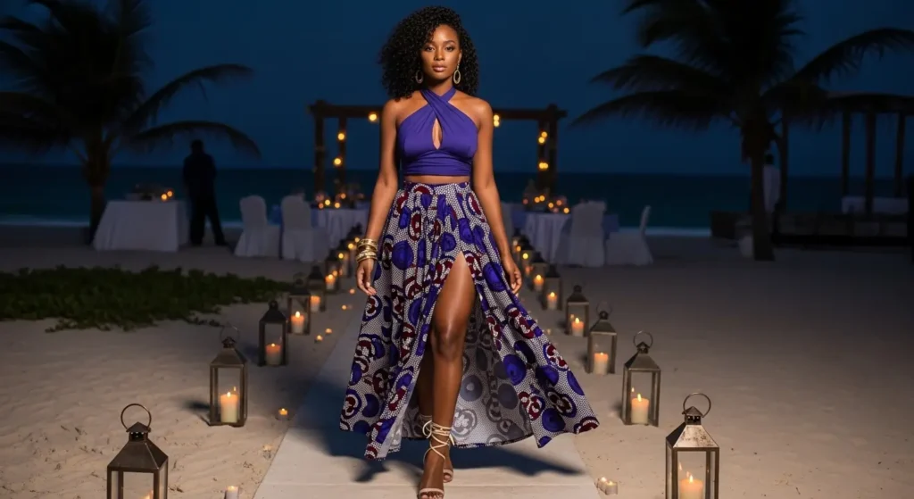 Halter Crop + High-Slit Skirt Summer Outfits for Black Women