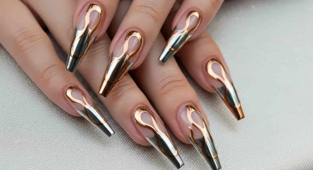 Chrome French Flames Long Summer Nail