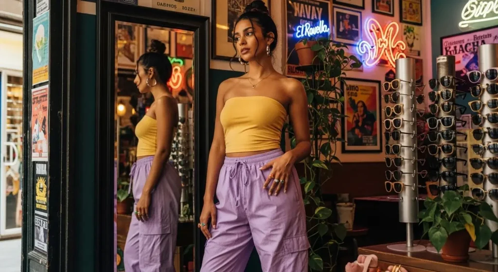 Tube Top + Parachute Pants Gorgeous Summer Outfits to Wear in the Catalan Capital