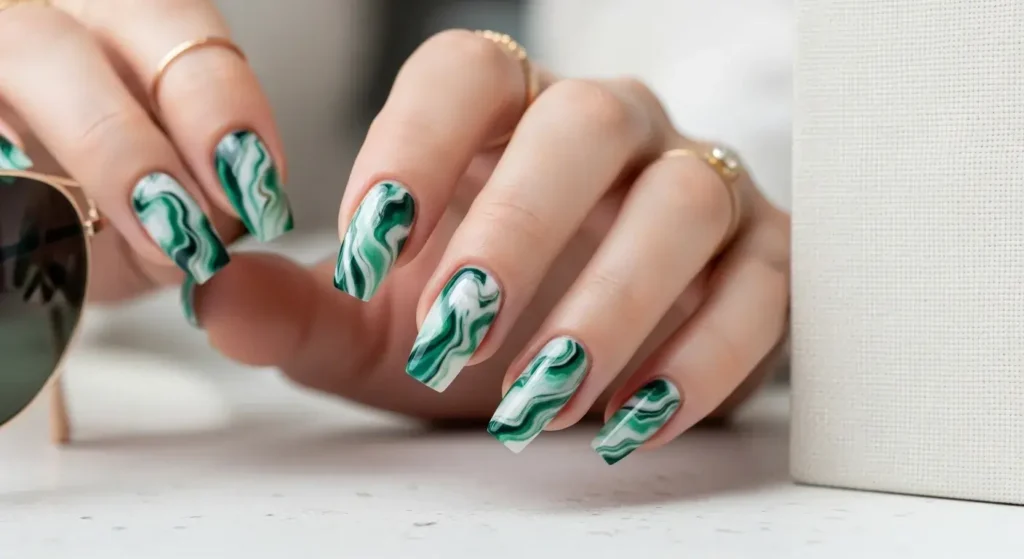 Green Marble Nails Fresh Green Nails for Summer