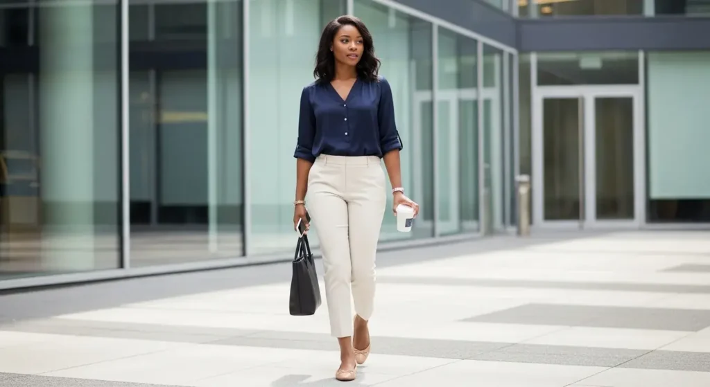 Cropped Trousers + Silk Blouse Summer Business Casual Outfits