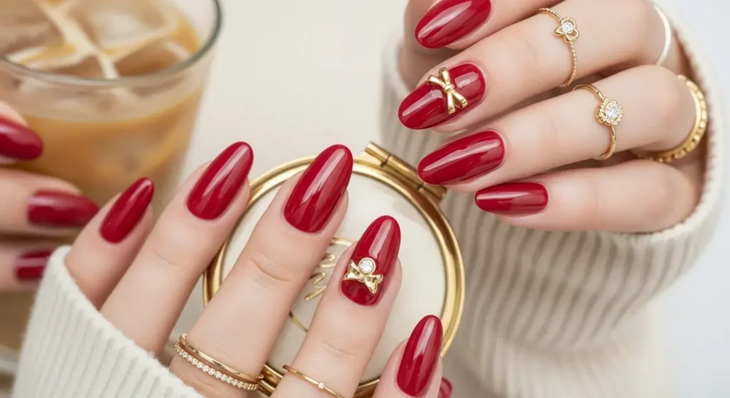 Classic Red with One Accent Charm Bold Red Nails for Summer