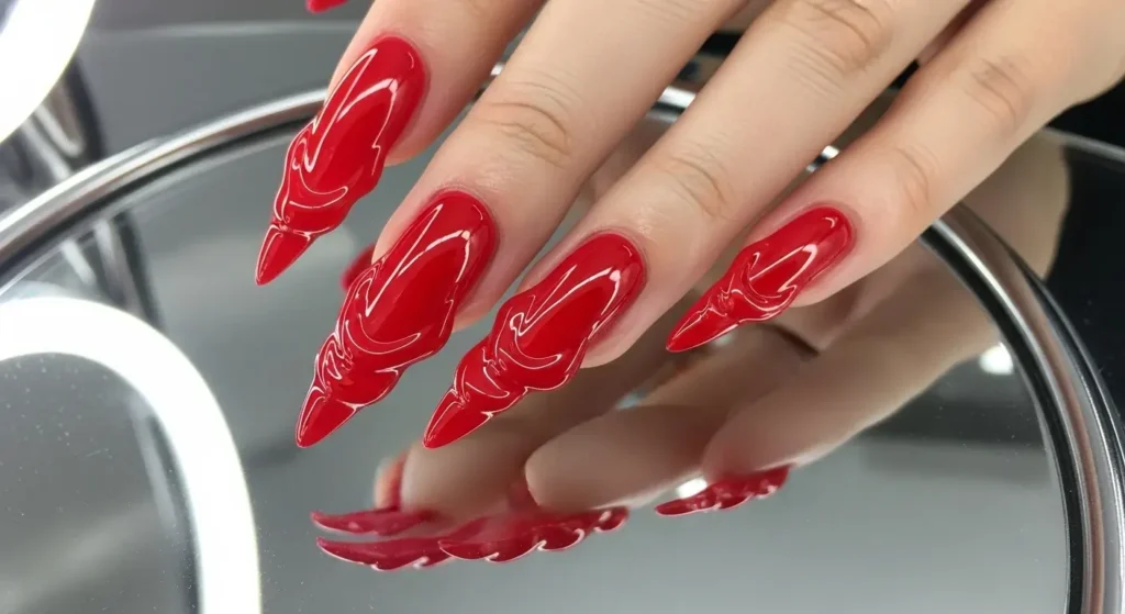 Red 3D Gloss Drip Bold Red Nails for Summer