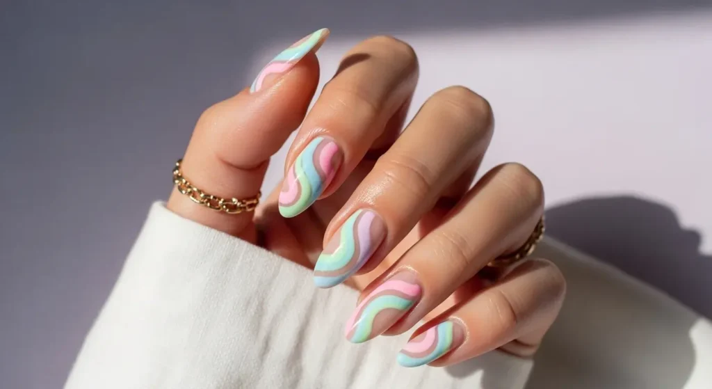 Pastel Swirls on Almond Nails Cute Summer Nail Inspo for 2025: Almond, Square & Short Styles