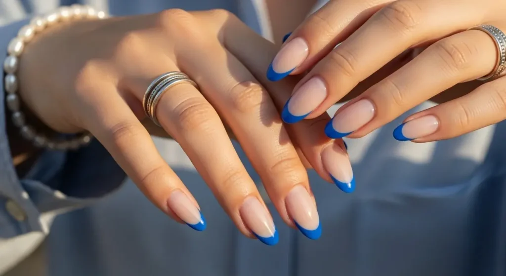 Blue French Tips Cute July Nails for Summer 2025