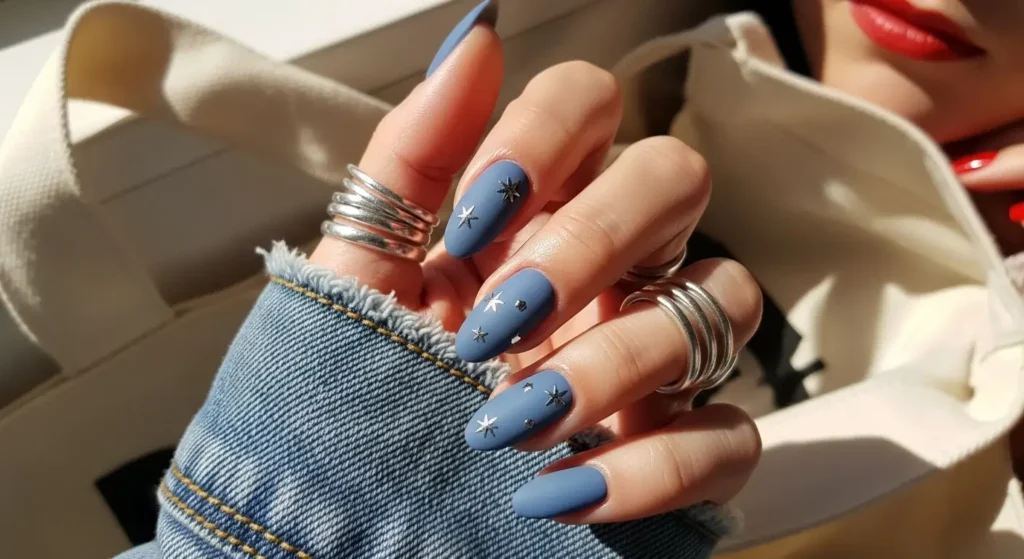 Denim Blue Matte with Shiny Stars Nails You’ll Want to Copy July 2025