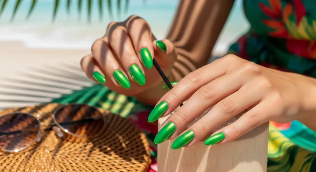 Tropical Green Aura Nails Fresh Green Nails for Summer