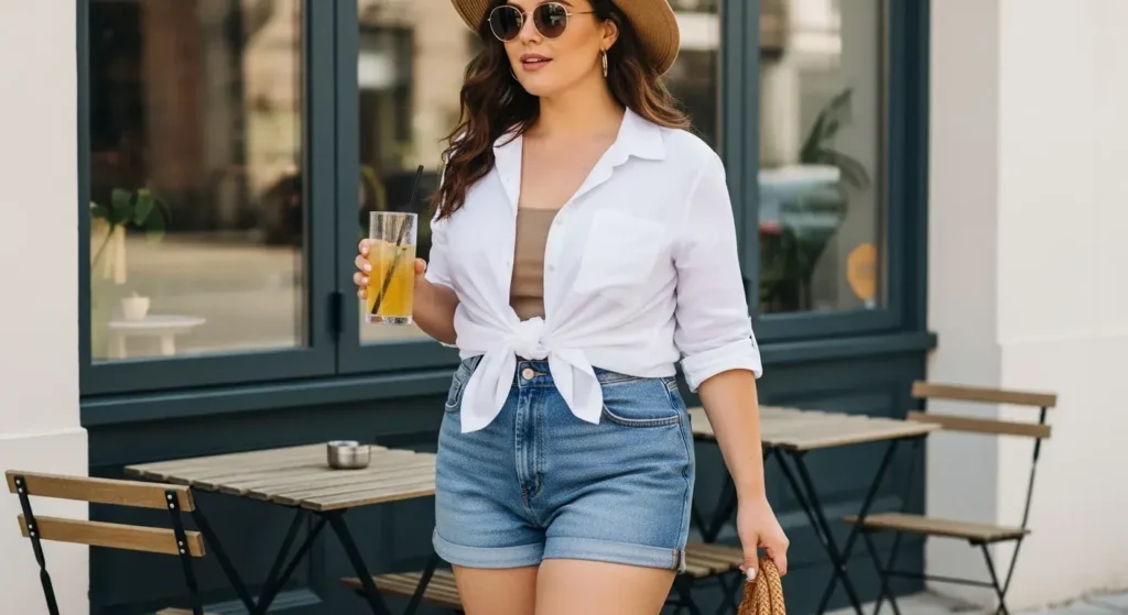 Lightweight Button-Ups + Shorts Midsize Summer Outfits for women