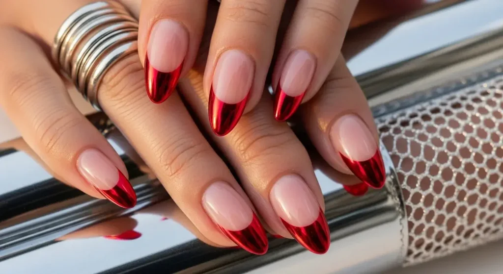 Juicy Chrome Cherry Red Tips Cherry Nail Inspo That Pops in 2025