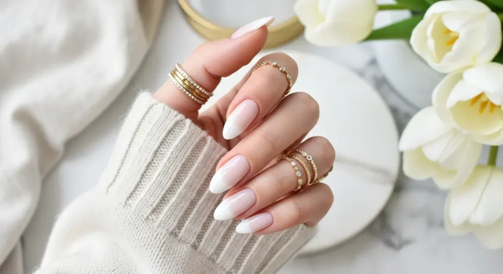 White on White French Fade Fresh White Nail Looks for Summer