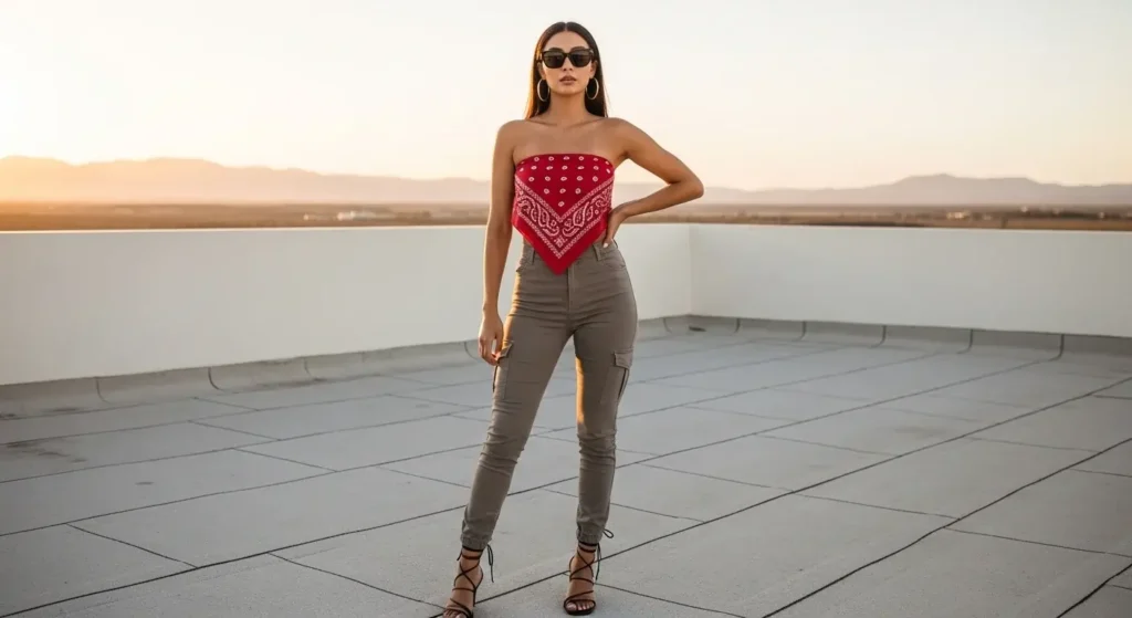 Bandana Tube Top + Cargo Pants Summer Cowgirl Outfits