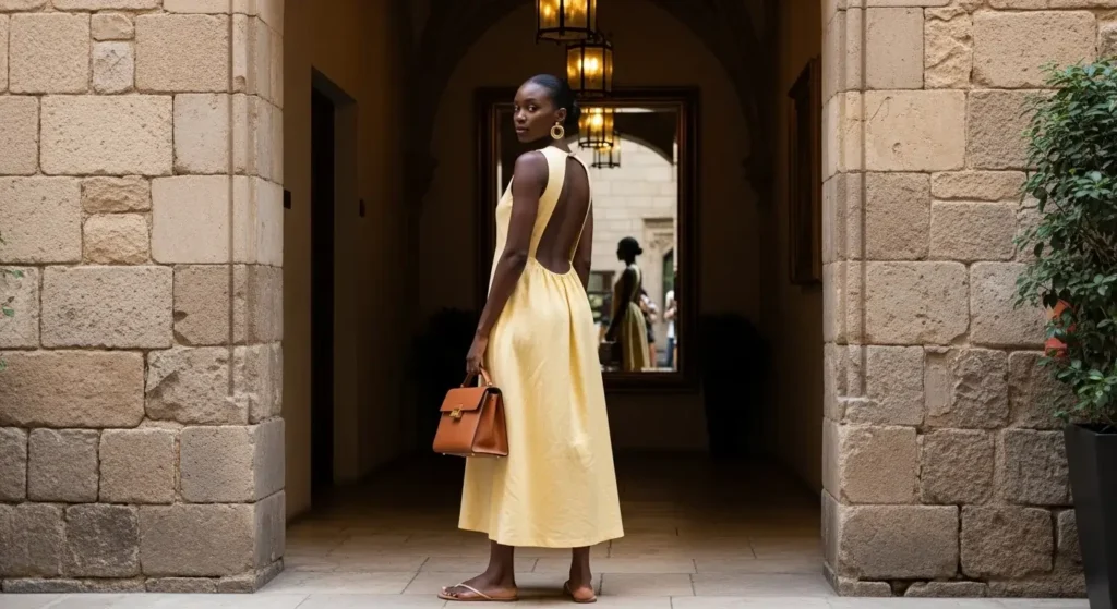 Backless Midi Dress + Minimalist Tote Barcelona Summer Outfits Guide