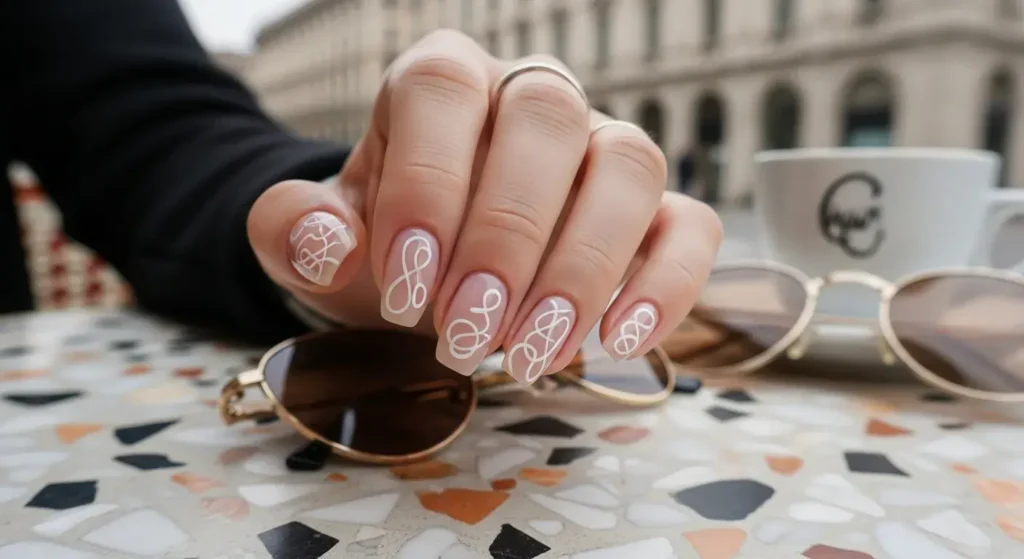 Abstract White Lines Fresh White Nail Looks for Summer