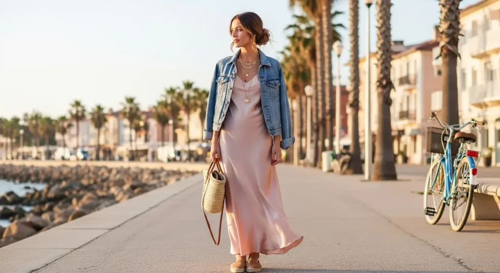 Maxi Slip Dress + Denim Jacket Comfy Summer Outfits