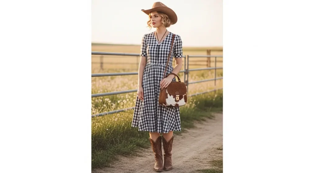 Gingham Dress + Western Accessories Summer Cowgirl Outfits